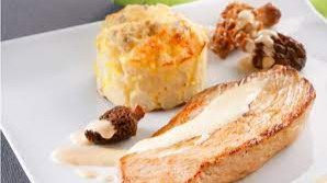 Escalope de veau aux morilles et gratin de salsifis